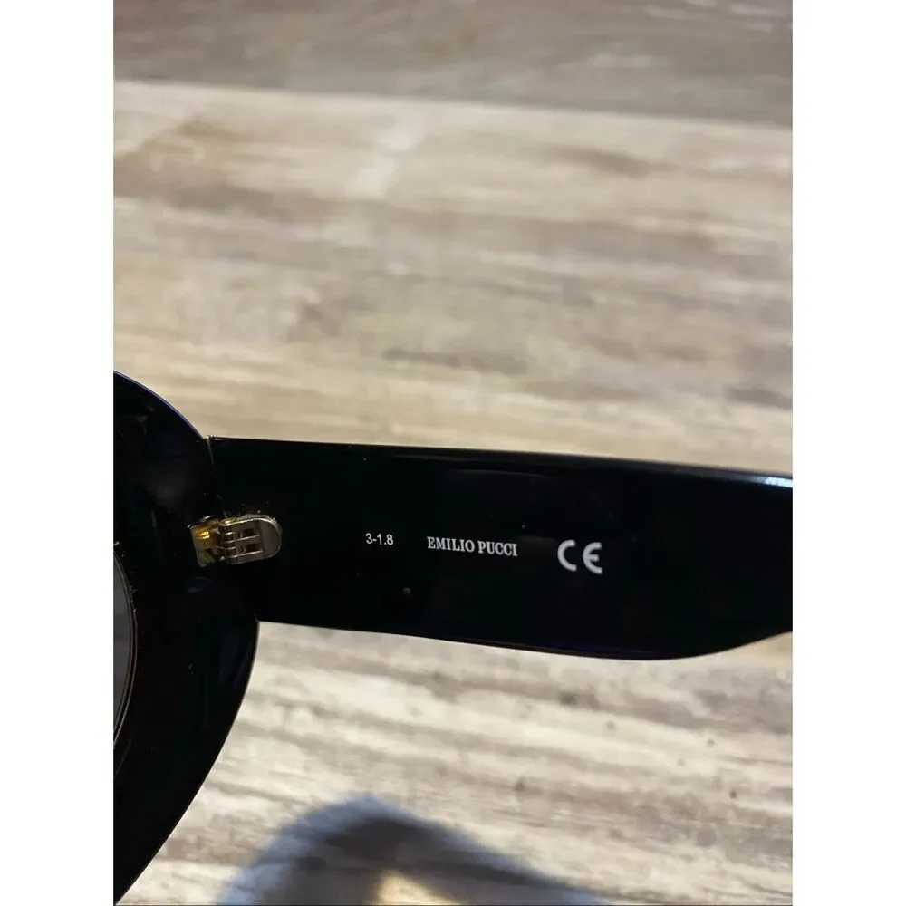 Emilio Pucci Black & Gold Cat Eye Round Sunglasses